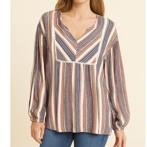 Loralette top blouse V-neck babydoll style striped plus size 2XL balloon sleeve